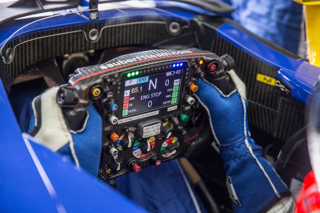  The steering wheel of one of the modern Formula 1 cars