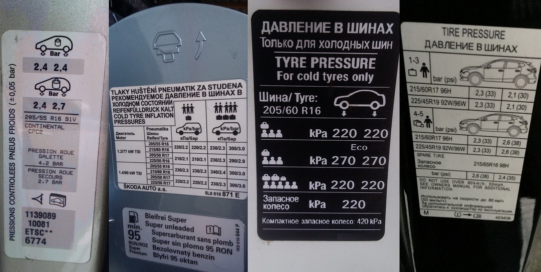 Examples of tire pressure decals