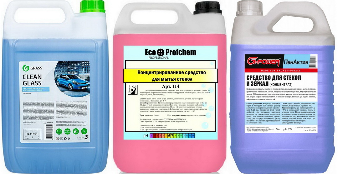 Examples of professional detergents for glass and mirrors