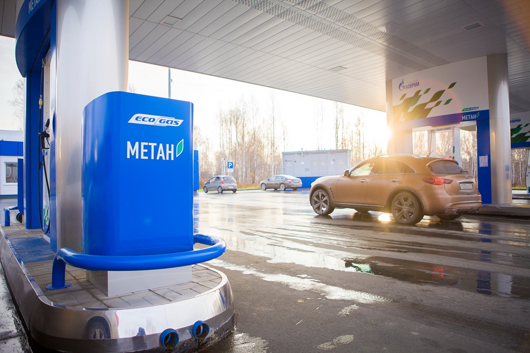 Column for refueling with gas at one of the Moscow region gas stations