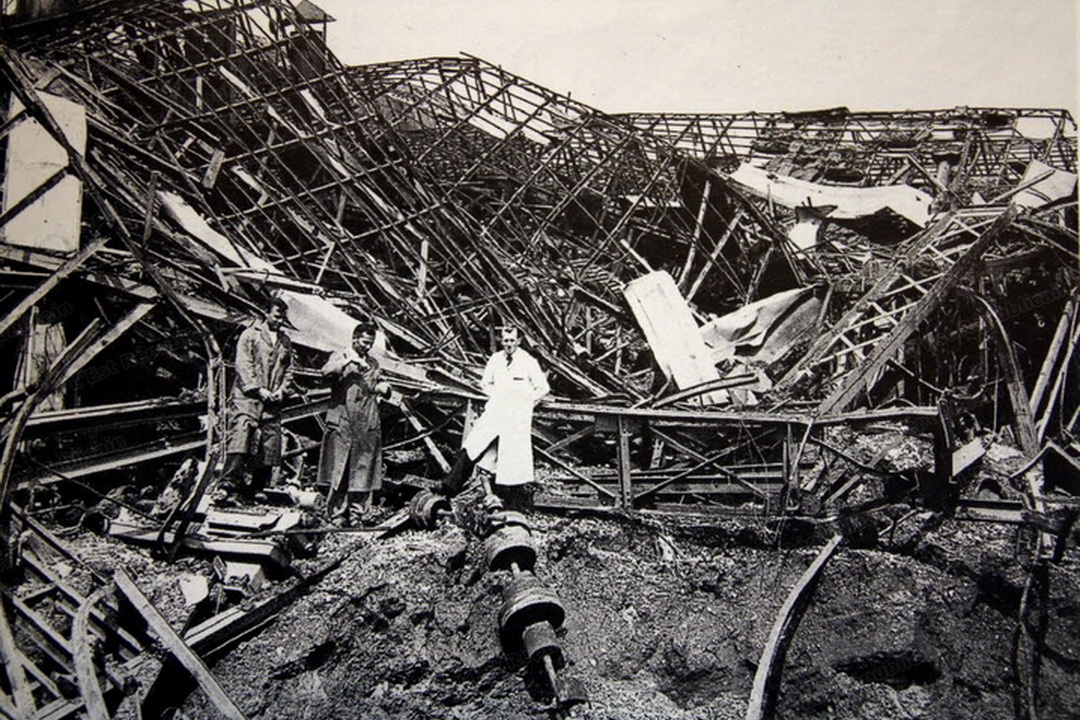 Destruction at Peugeot factories after the bombing