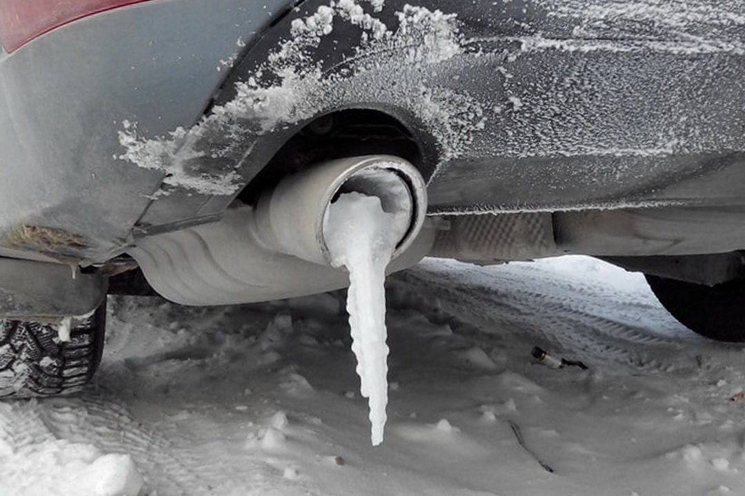 Condensate has frozen and blocked the exhaust system with ice