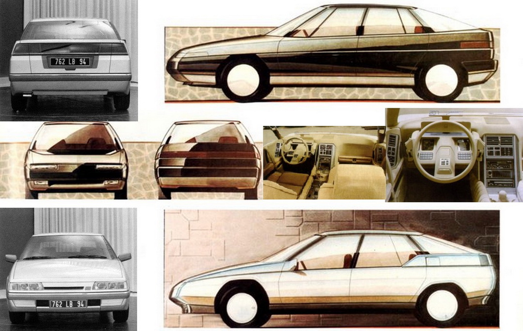 Sketches and mockups of the Citroen XM design bureau Bertone