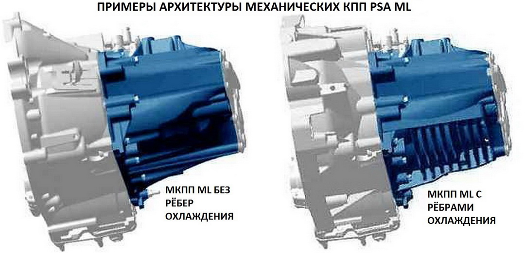An example of two variants of the ML manual transmission crankcase